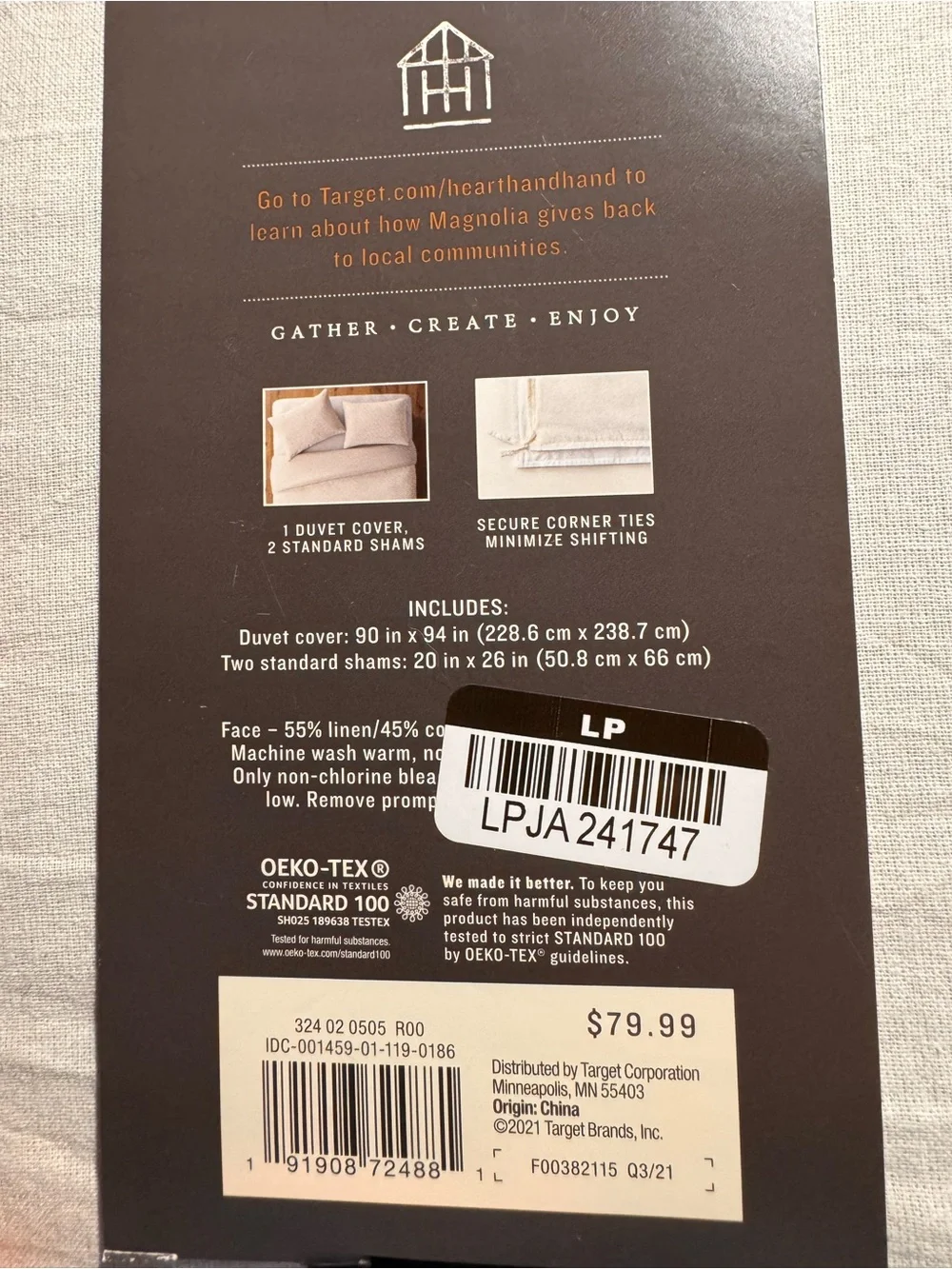 NEW Linen-Cotton Blend Queen Duvet Cover w/Matching Shams. light grey